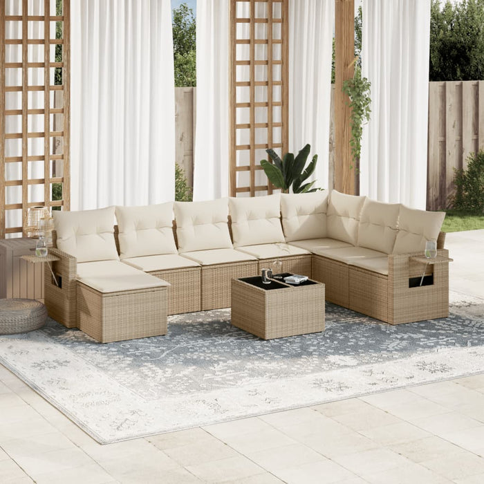 Set Divano da Giardino 9 pz con Cuscini Beige in Polyrattan 3252905