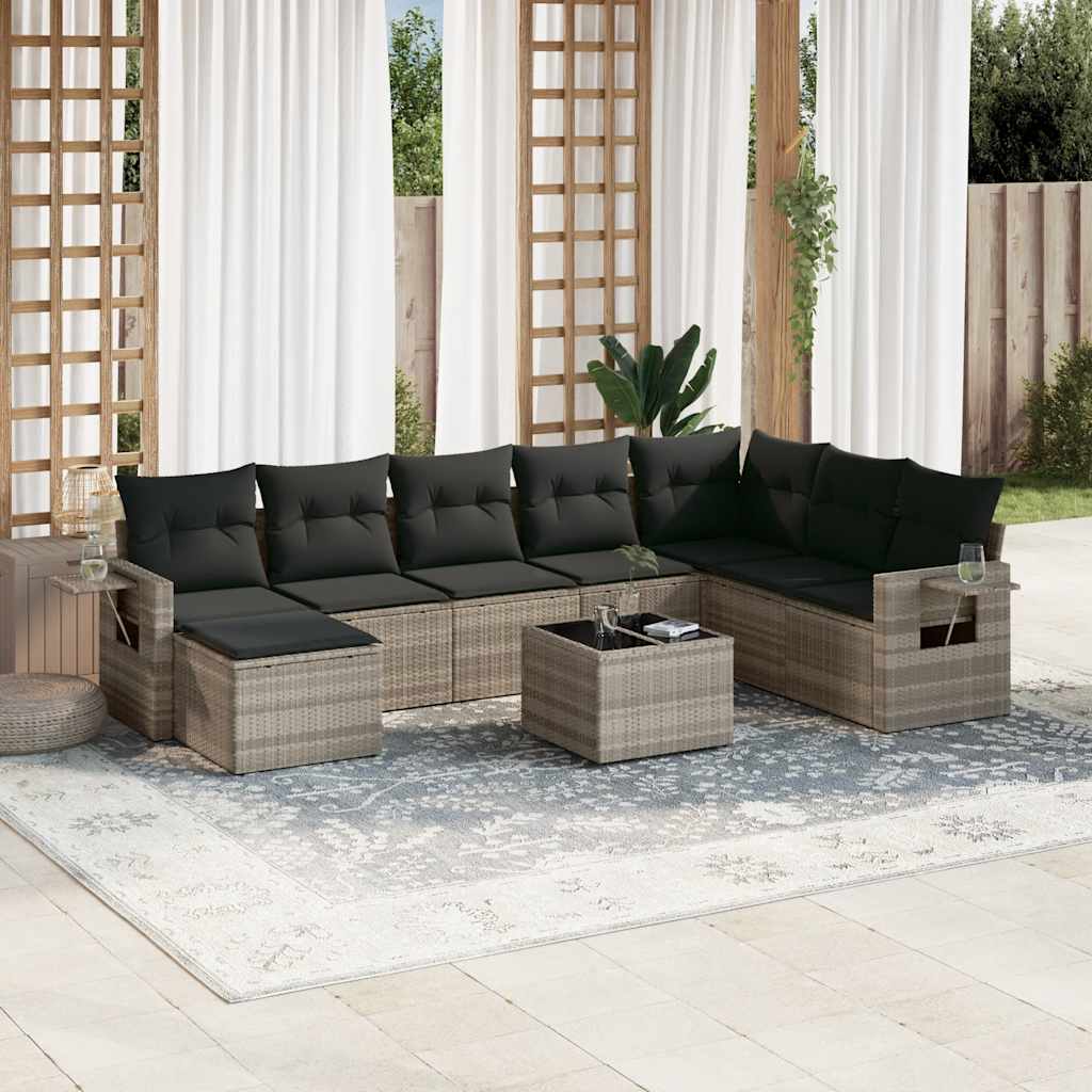 Set Divano da Giardino 9pz con Cuscini Grigio Chiaro Polyrattan 3252909