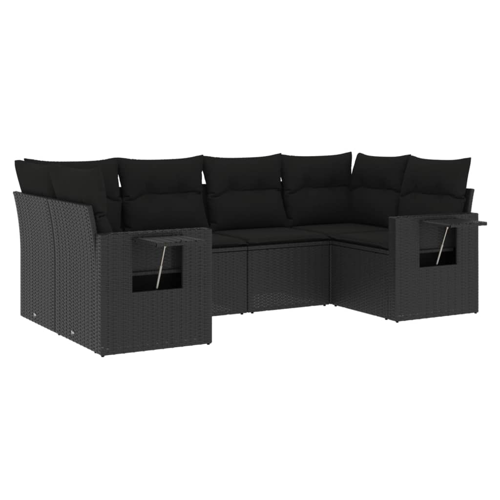 Set Divano da Giardino 6 pz con Cuscini Nero in Polyrattancod mxl 112863