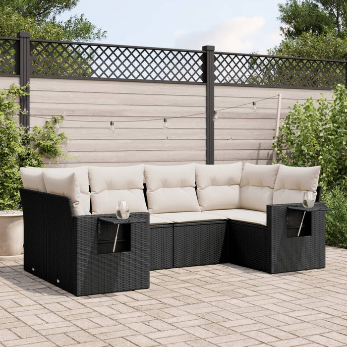 Set Divano da Giardino 6 pz con Cuscini Nero in Polyrattan 3252913