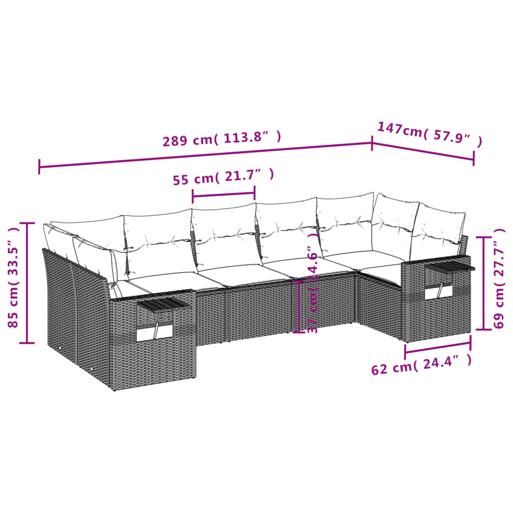 Set Divani da Giardino 7 pz con Cuscini Marrone in Polyrattan 3252930