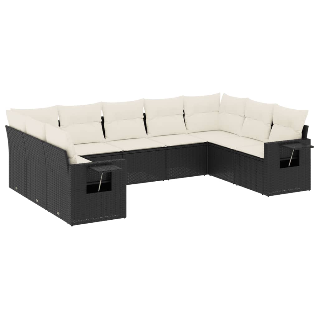 Set Divani da Giardino 9 pz con Cuscini Nero in Polyrattan 3252933