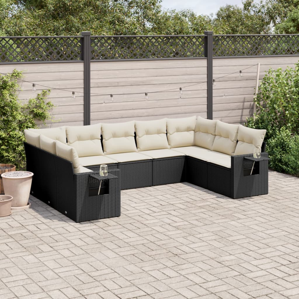 Set Divani da Giardino 9 pz con Cuscini Nero in Polyrattan 3252933