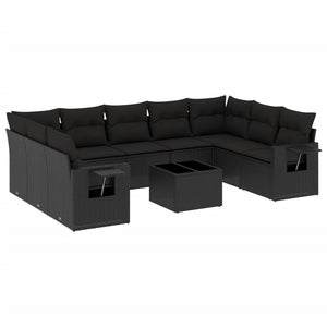 Set Divani da Giardino 10pz con Cuscini in Polyrattan Nero 3252942