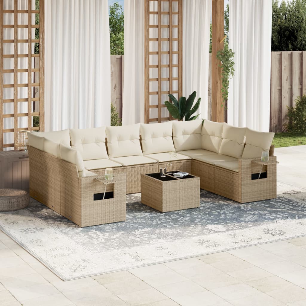 Set Divano da Giardino 10 pz con Cuscini Beige in Polyrattancod mxl 92755