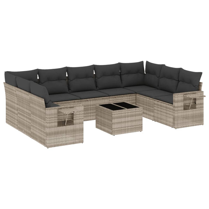 Set Divano Giardino 10 pz con Cuscini Grigio Chiaro Polyrattan 3252949