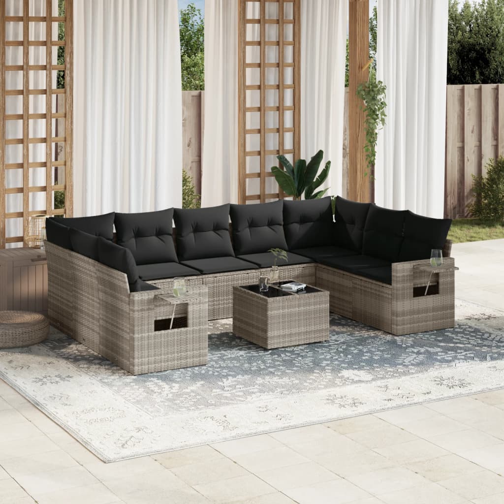 Set Divano Giardino 10 pz con Cuscini Grigio Chiaro Polyrattan 3252949