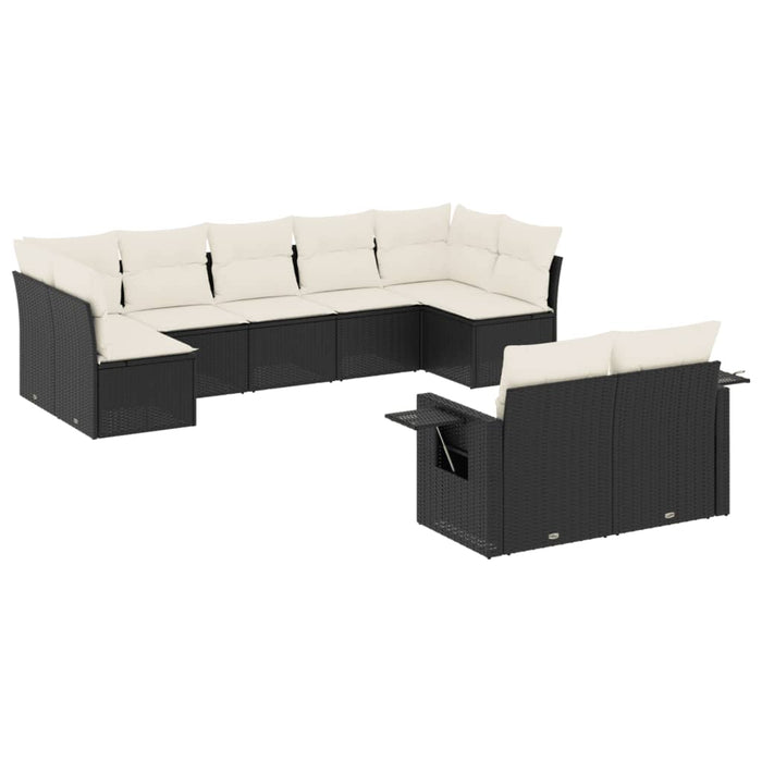 Set Divani da Giardino 9 pz con Cuscini Nero in Polyrattan 3252953