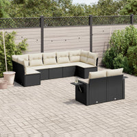 Set Divani da Giardino 9 pz con Cuscini Nero in Polyrattan 3252953