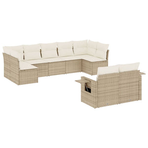 Set Divano da Giardino 9 pz con Cuscini Beige in Polyrattan 3252955