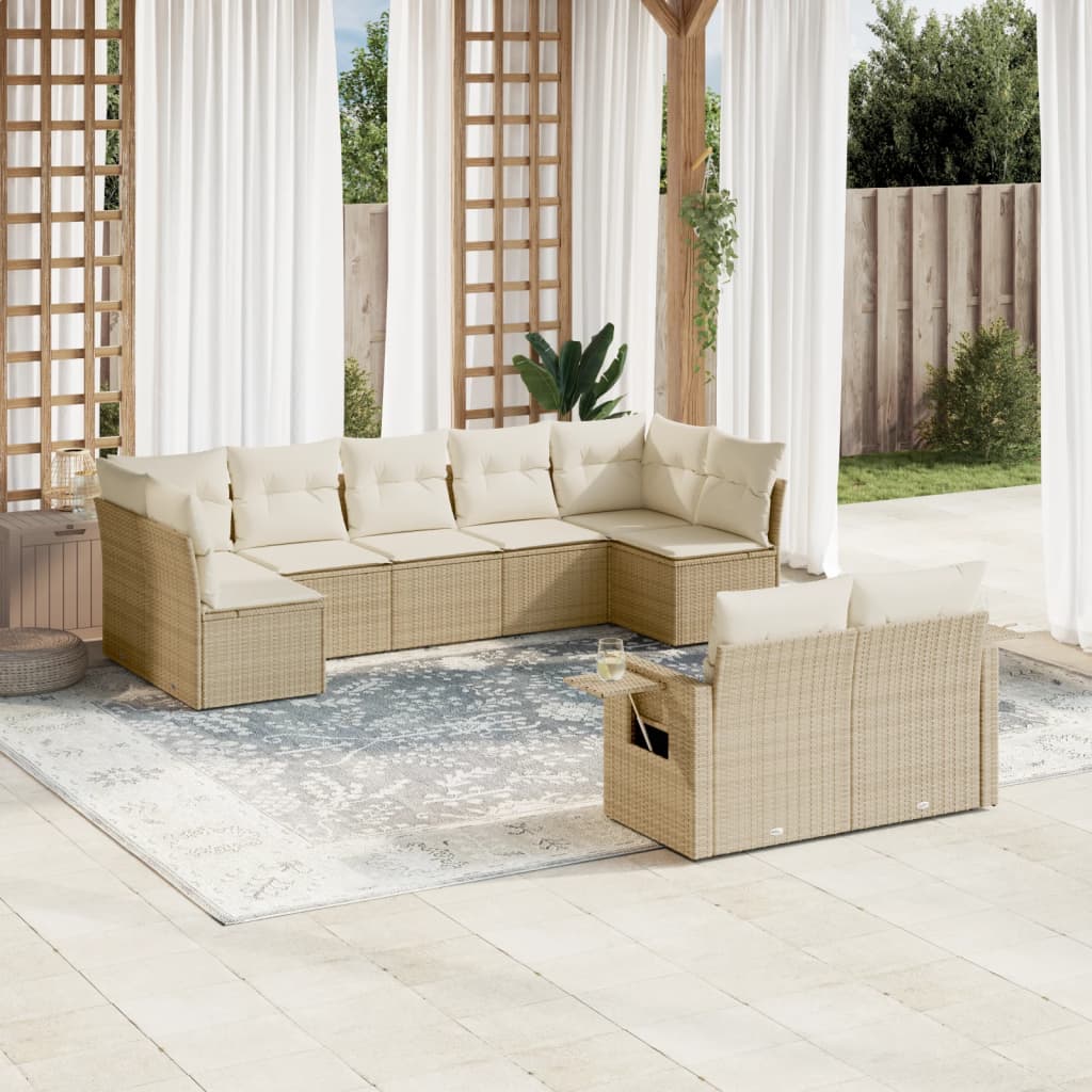 Set Divano da Giardino 9 pz con Cuscini Beige in Polyrattan 3252955