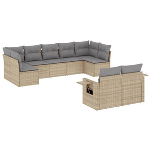 Set Divano da Giardino 9 pz con Cuscini Beige in Polyrattan 3252956