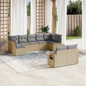 Set Divano da Giardino 9 pz con Cuscini Beige in Polyrattan 3252956