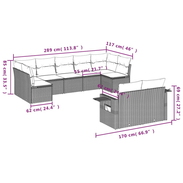 Set Divano da Giardino 9pz con Cuscini Grigio Chiaro Polyrattan 3252959