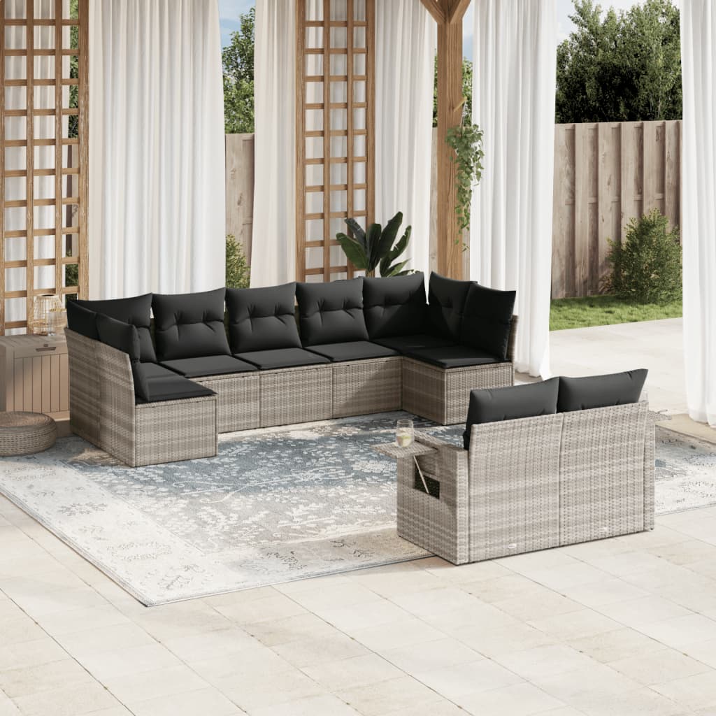 Set Divano da Giardino 9pz con Cuscini Grigio Chiaro Polyrattan 3252959