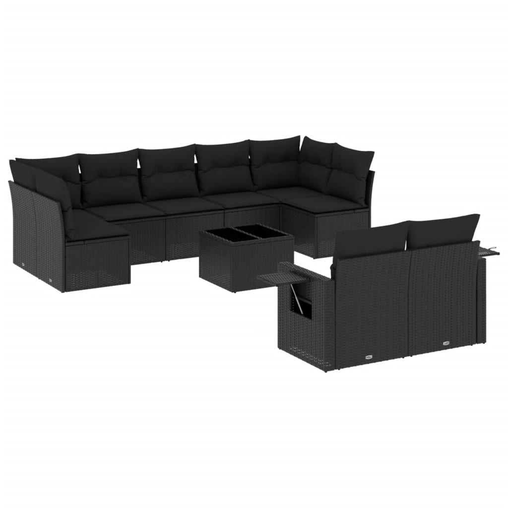 Set Divani da Giardino 10pz con Cuscini in Polyrattan Nero 3252962