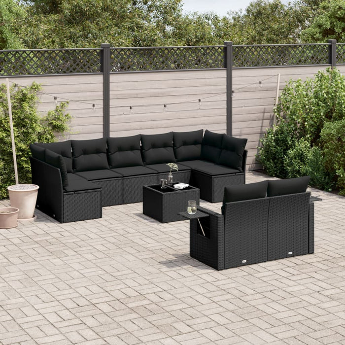 Set Divani da Giardino 10pz con Cuscini in Polyrattan Nero 3252962