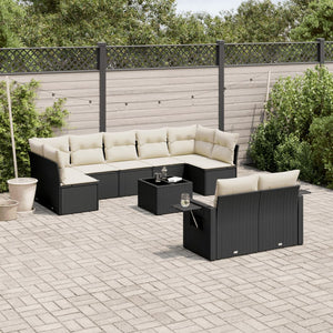 Set Divani da Giardino 10pz con Cuscini in Polyrattan Nero 3252963