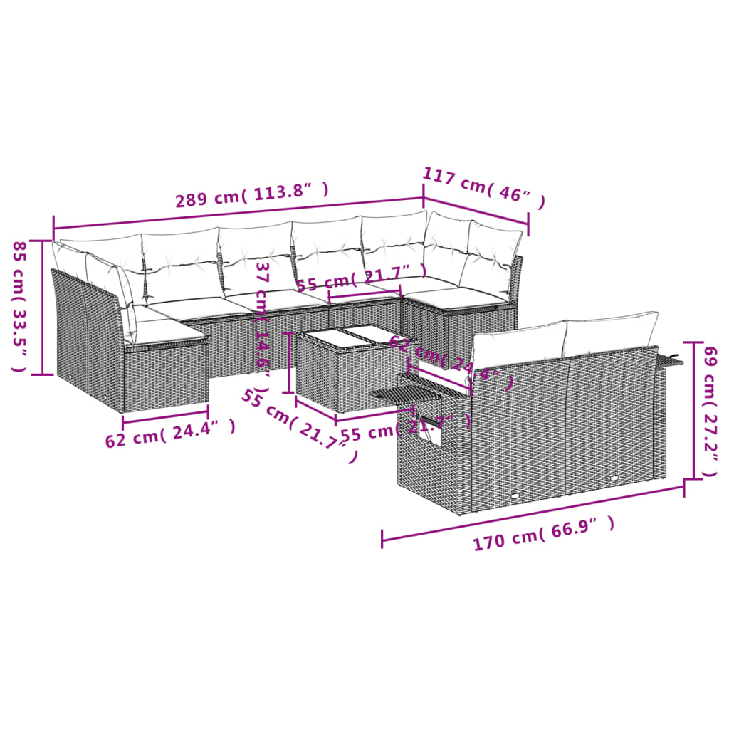 Set Divano da Giardino 10 pz con Cuscini Beige in Polyrattancod mxl 112865