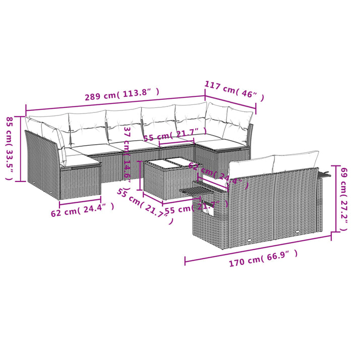 Set Divano da Giardino 10 pz con Cuscini Beige in Polyrattancod mxl 112865