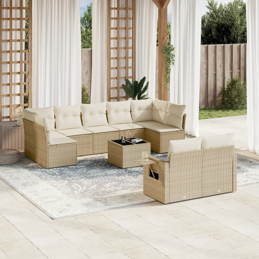 Set Divano da Giardino 10 pz con Cuscini Beige in Polyrattancod mxl 112865