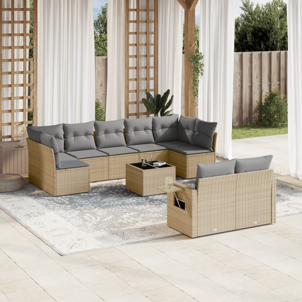 Set Divano da Giardino 10 pz con Cuscini Beige in Polyrattancod mxl 88866