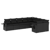 Set Divani da Giardino 9 pz con Cuscini Nero in Polyrattan 3252972