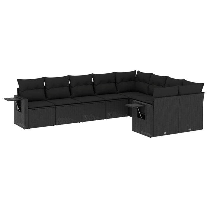 Set Divani da Giardino 9 pz con Cuscini Nero in Polyrattan 3252972