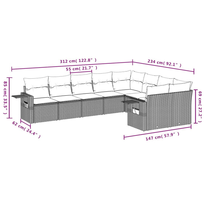 Set Divani da Giardino 9 pz con Cuscini Nero in Polyrattan 3252972