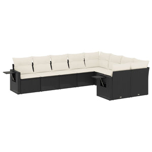 Set Divani da Giardino 9 pz con Cuscini Nero in Polyrattan 3252973