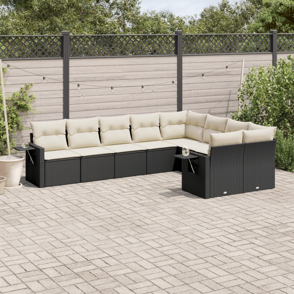 Set Divani da Giardino 9 pz con Cuscini Nero in Polyrattan 3252973