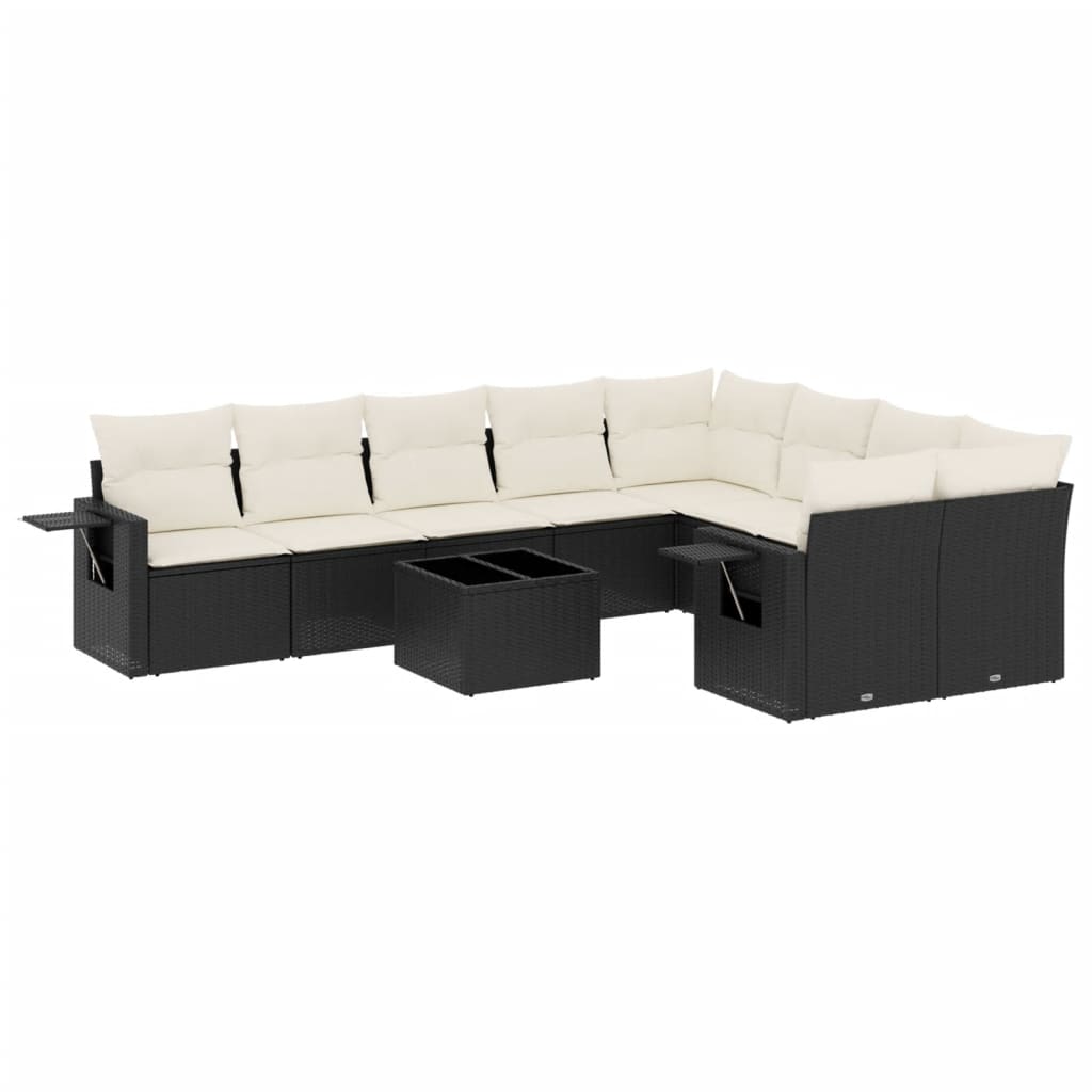 Set Divani da Giardino 10pz con Cuscini in Polyrattan Nero 3252983