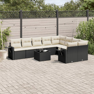 Set Divani da Giardino 10pz con Cuscini in Polyrattan Nero 3252983