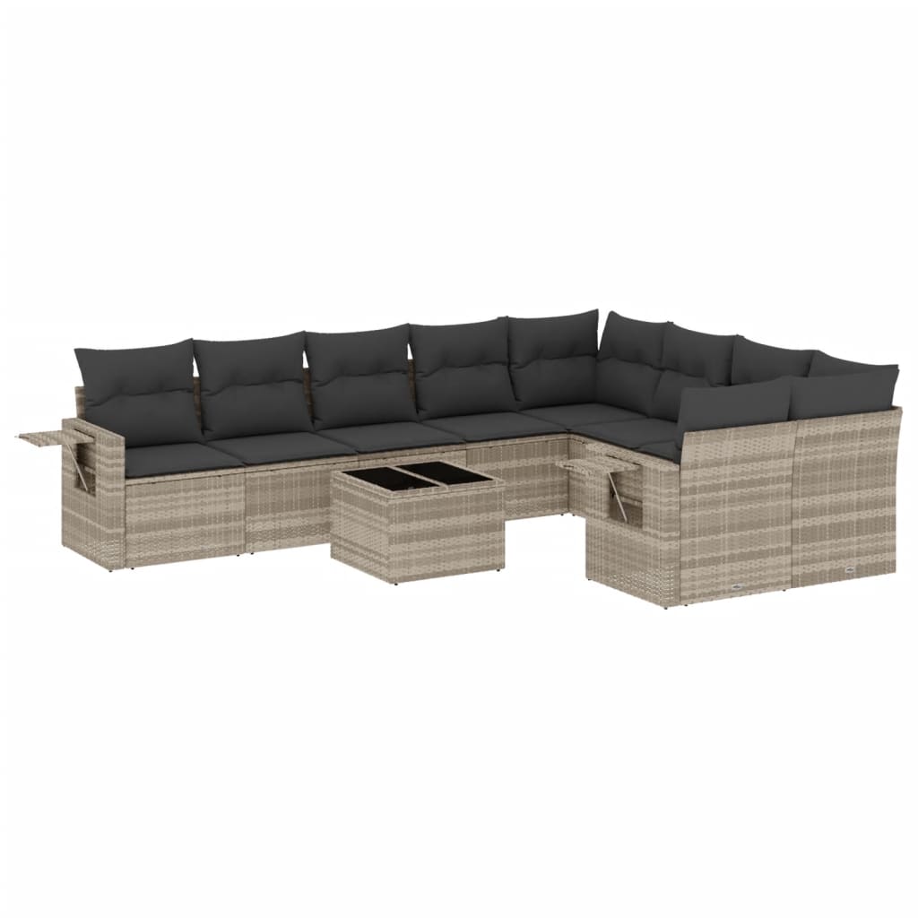 Set Divano Giardino 10 pz con Cuscini Grigio Chiaro Polyrattan 3252989