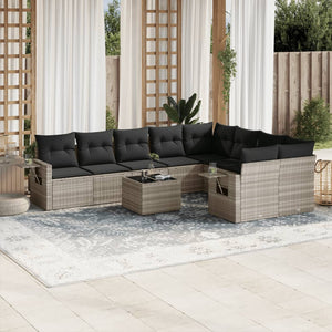 Set Divano Giardino 10 pz con Cuscini Grigio Chiaro Polyrattan 3252989