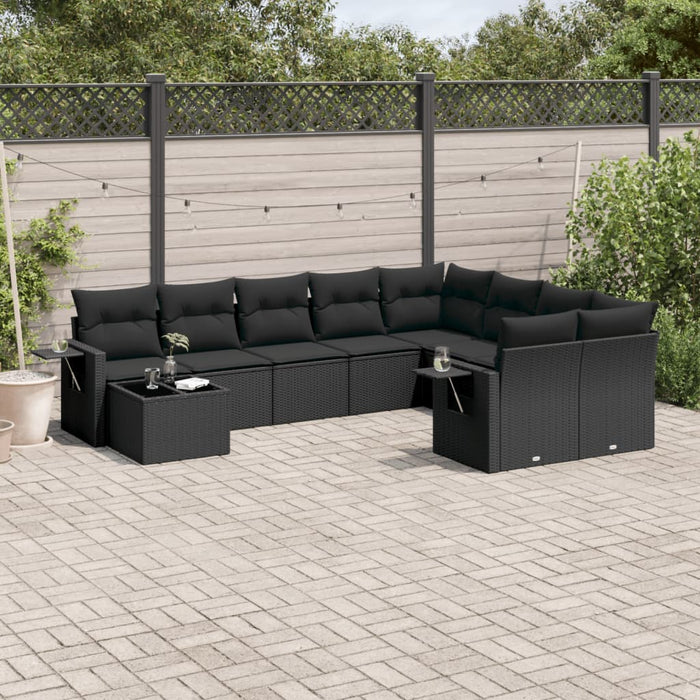 Set Divani da Giardino 10pz con Cuscini in Polyrattan Nero 3252992