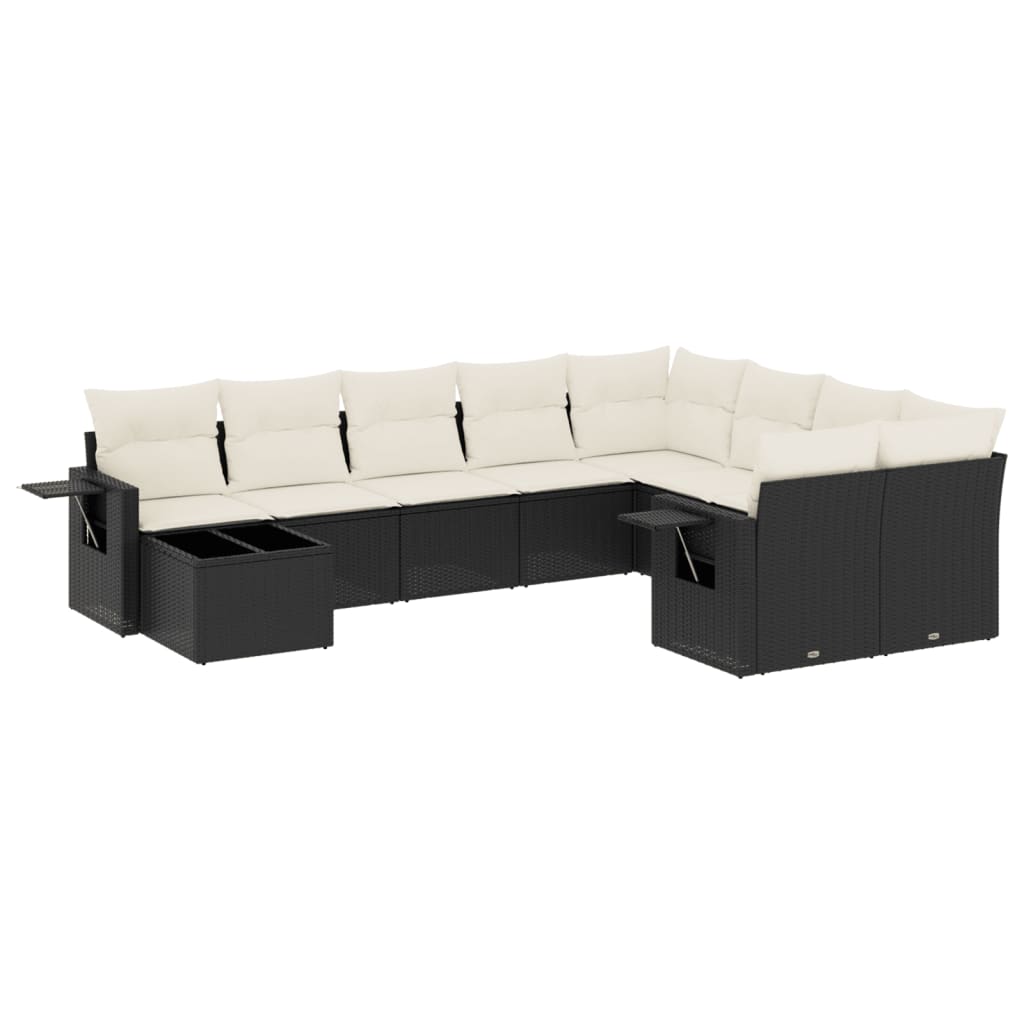 Set Divani da Giardino 10pz con Cuscini in Polyrattan Nero 3252993