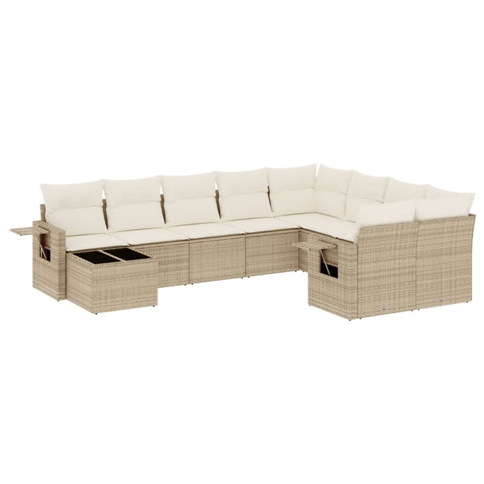 Set Divano da Giardino 10 pz con Cuscini Beige in Polyrattan 3252995