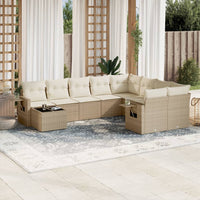 Set Divano da Giardino 10 pz con Cuscini Beige in Polyrattan 3252995