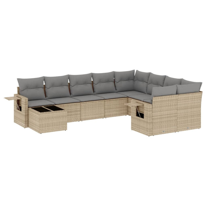 Set Divano da Giardino 10 pz con Cuscini Beige in Polyrattan 3252996