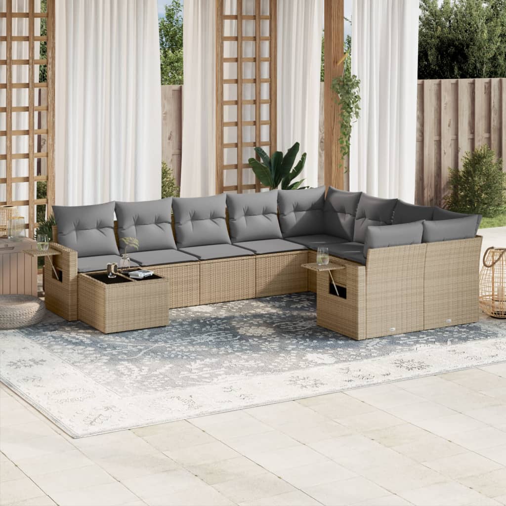 Set Divano da Giardino 10 pz con Cuscini Beige in Polyrattan 3252996