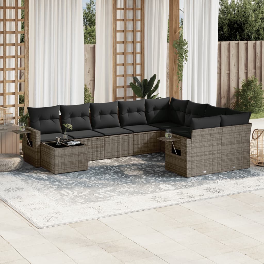 Set Divano da Giardino 10 pz con Cuscini Grigio in Polyrattan 3252997