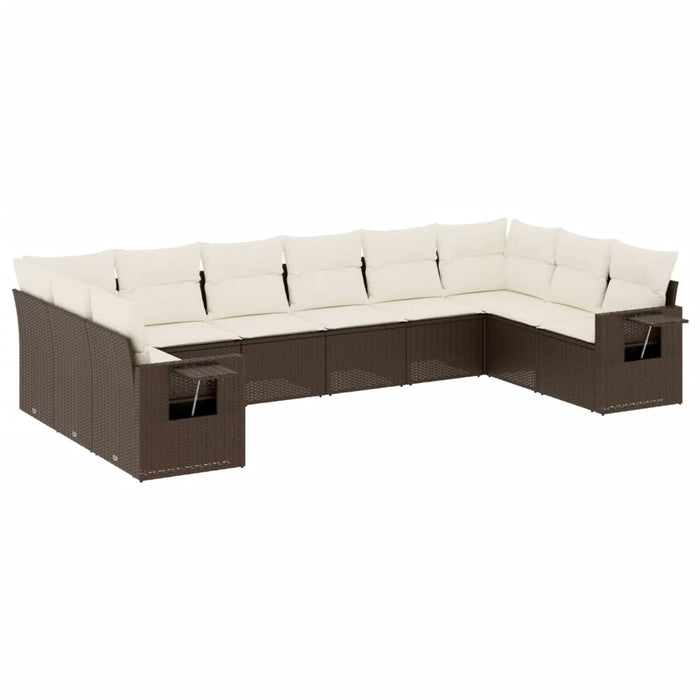 Set Divani da Giardino 10pz con Cuscini in Polyrattan Marrone 3253010