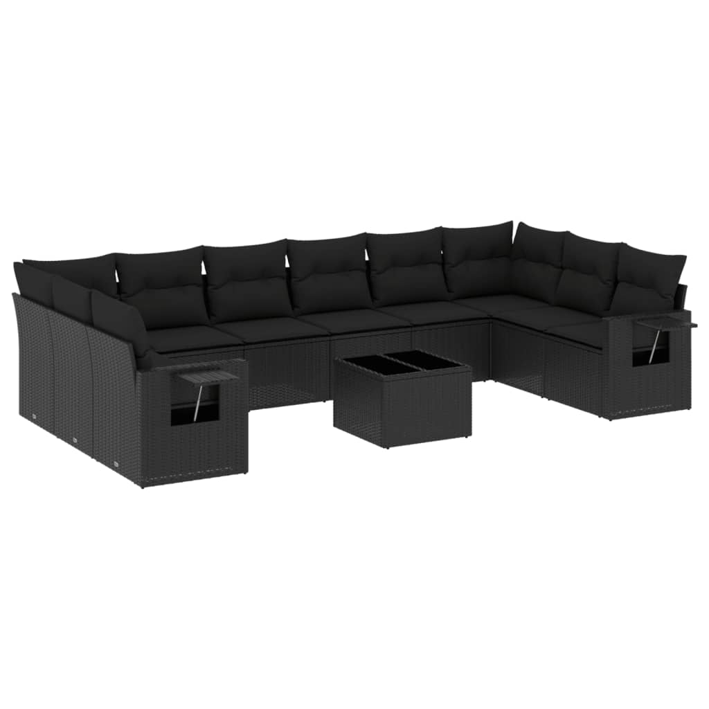 Set Divani da Giardino 11 pz con Cuscini in Polyrattan Nero 3253012