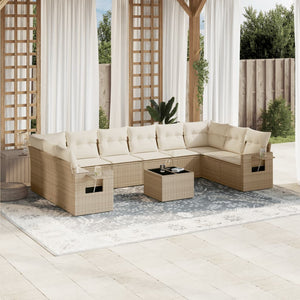 Set Divani da Giardino 11 pz con Cuscini Beige in Polyrattan 3253015