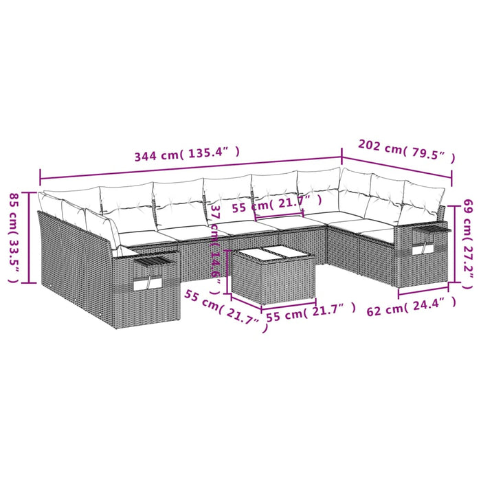 Set Divani da Giardino 11 pz con Cuscini in Polyrattan Grigio 3253019