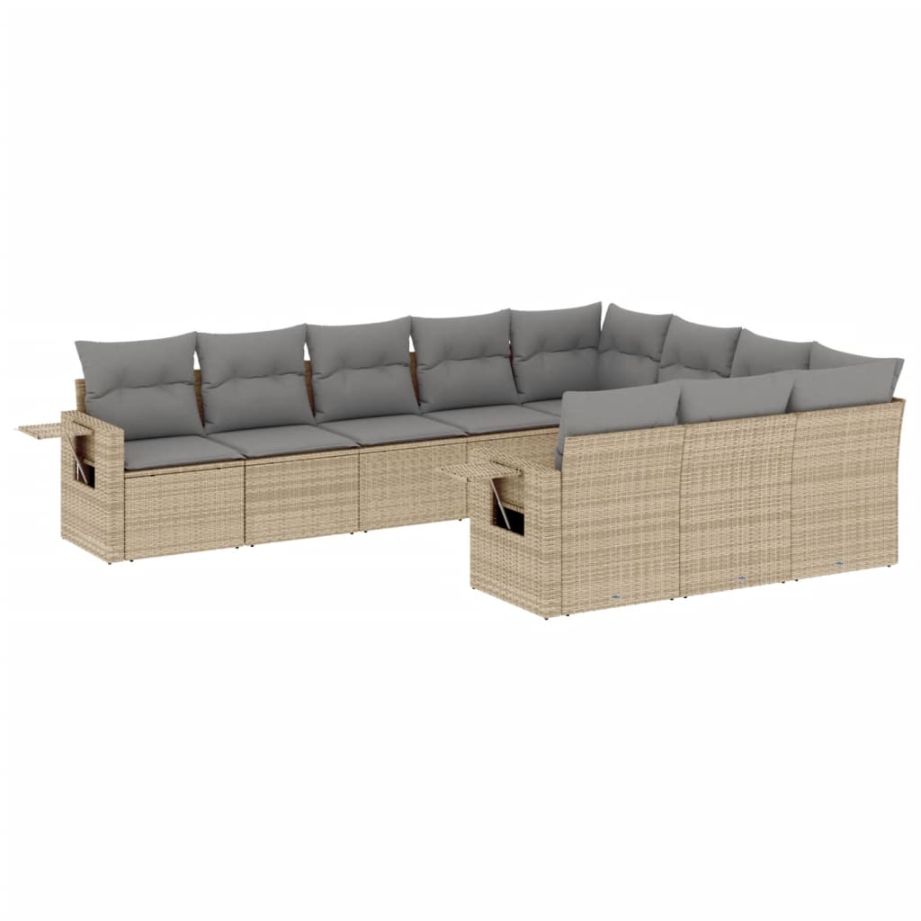 Set Divano da Giardino 10 pz con Cuscini Beige in Polyrattan 3253026