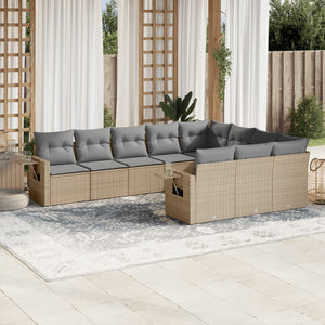 Set Divano da Giardino 10 pz con Cuscini Beige in Polyrattan 3253026