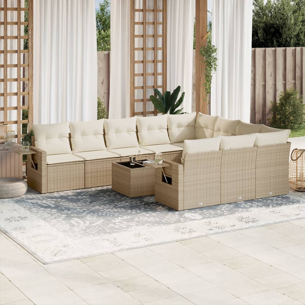 Set Divani da Giardino 11 pz con Cuscini Beige in Polyrattan 3253035