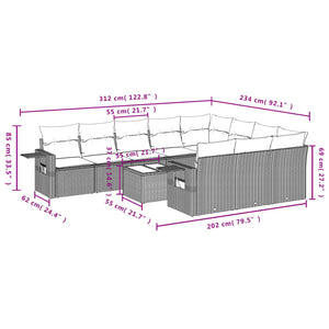 Set Divani da Giardino 11 pz con Cuscini in Polyrattan Grigio 3253039